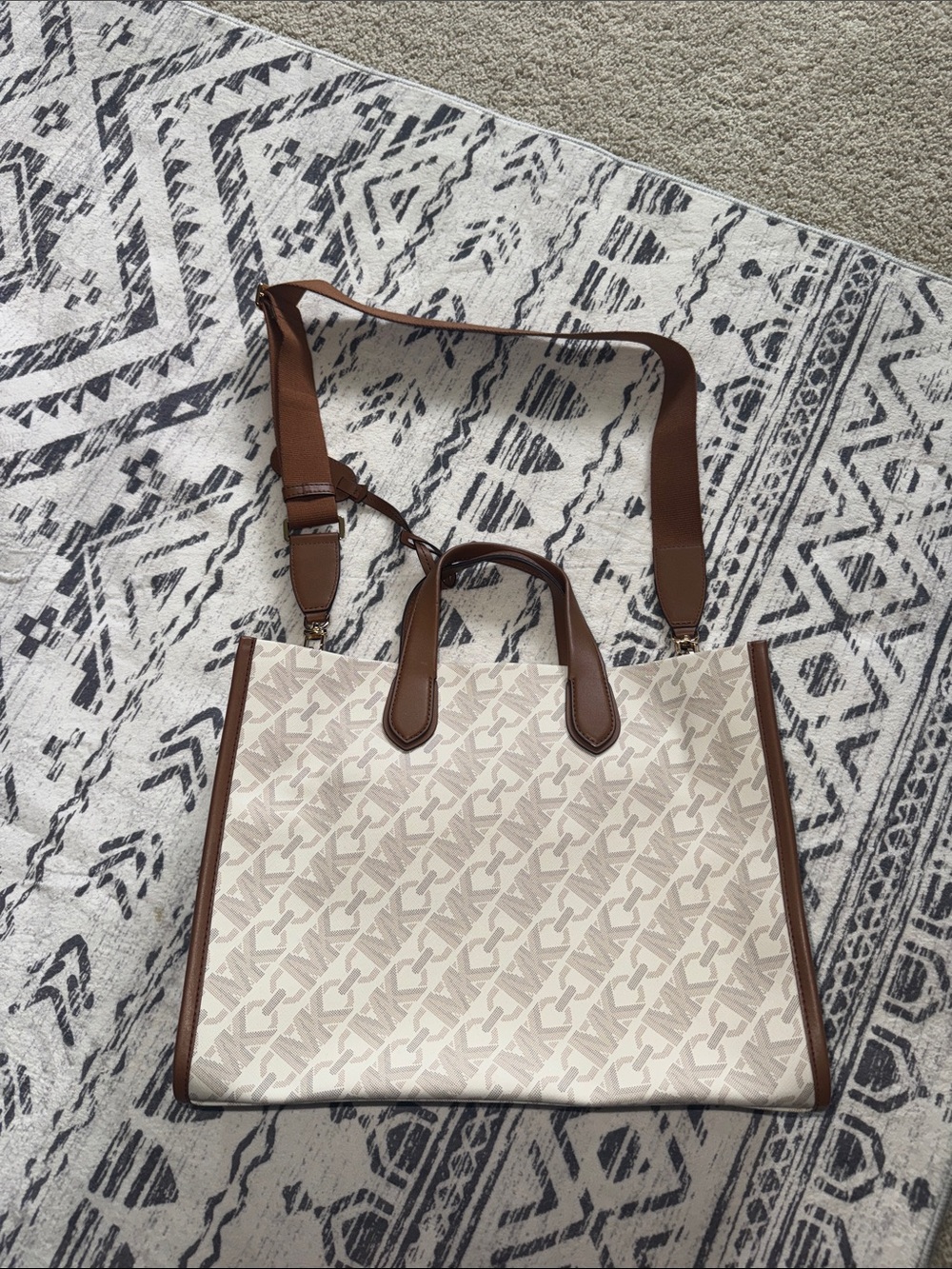 Michael Kors Cream and Brown Logo Tote with Adjustable Strap